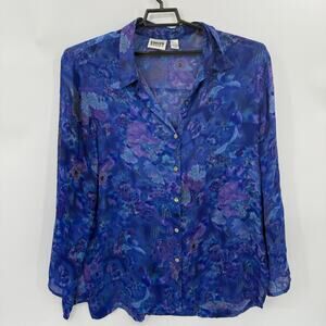 CHICO's Women Sheer Silk Button Up Tunic Shirt Size 3 / US XL Long Sleeve Floral
